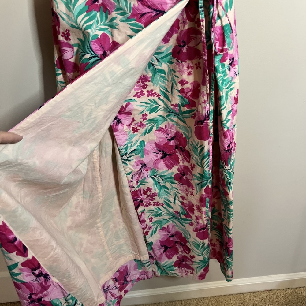 J.Crew Cotton Floral Wrap Dress Sz 4 Pink‎ Green Tropical Cruise Resort Vacation - Picture 6 of 8